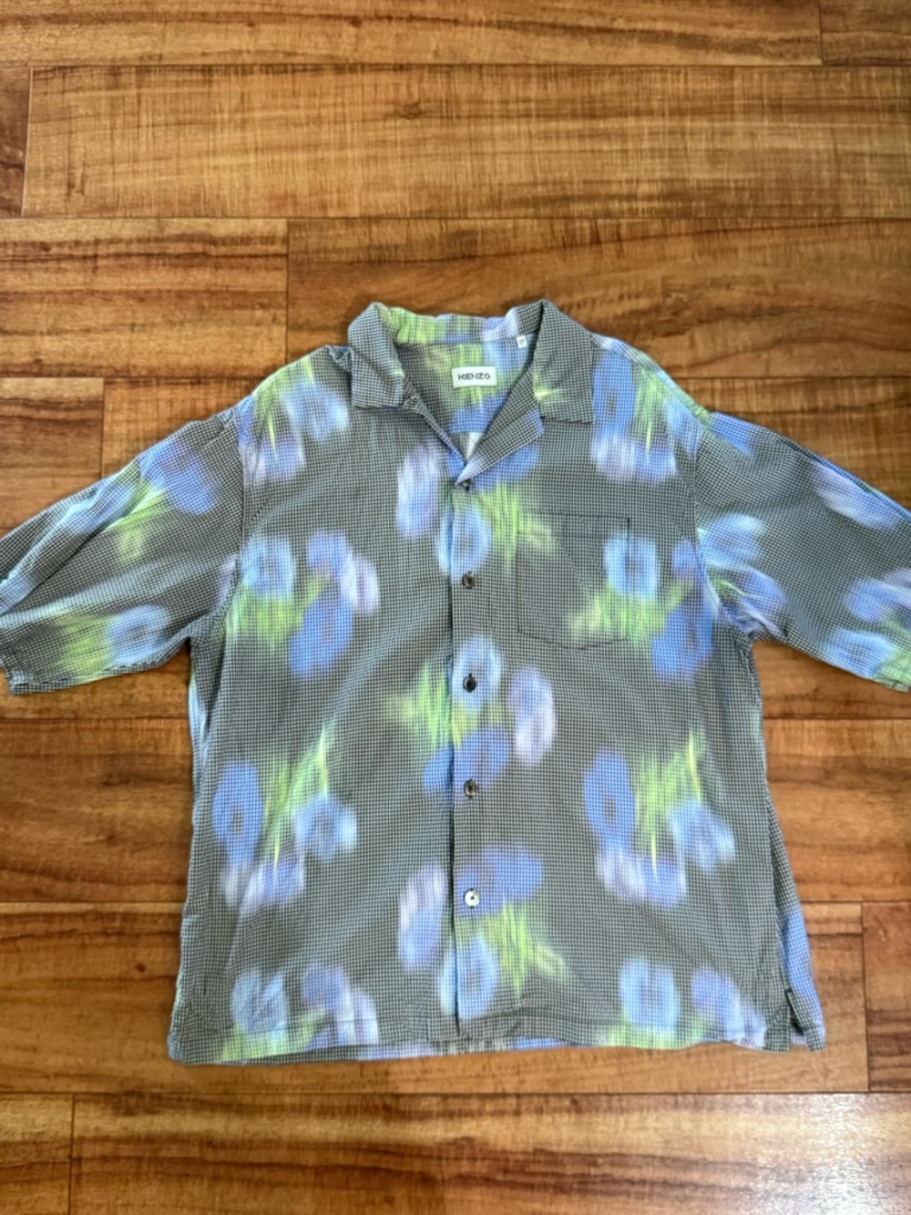 Kenzo Checked Camp-Collar Shirt in Black, Blue & Green